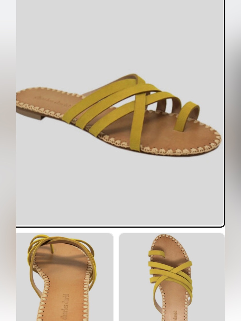 Mustard colored Yellow Strappy Toe-Ring Slide Sandals Charles David